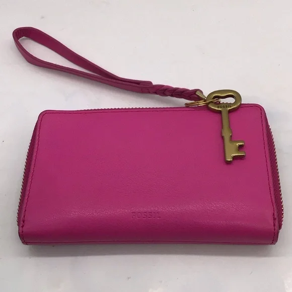 Fossil Emma RFID Hot Pink Leather Wristlet - Picture 2 of 7